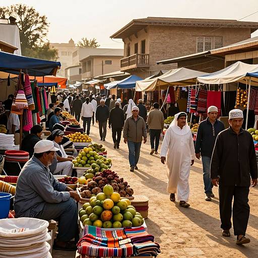 Bustling Amerello Marketplace at Golden Hour