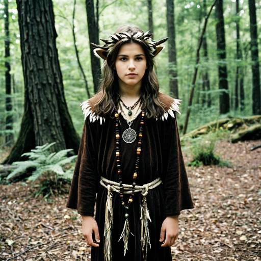 Boy in Druid Costume in Forest