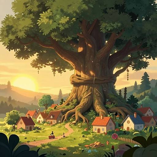 Enchanted Tree Village at Dawn