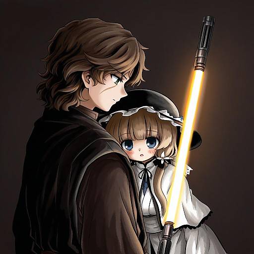 Illustration of Anakin skywalker, star wars in the style of Heripantomorrow