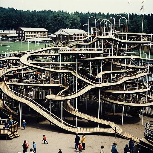 Vintage Multi-Level Playground in Schoolyard