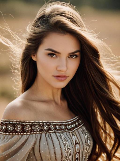 Close-up Portrait of Young Woman with Flowing Hair