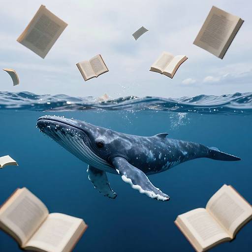 Floating Books and Serene Whale