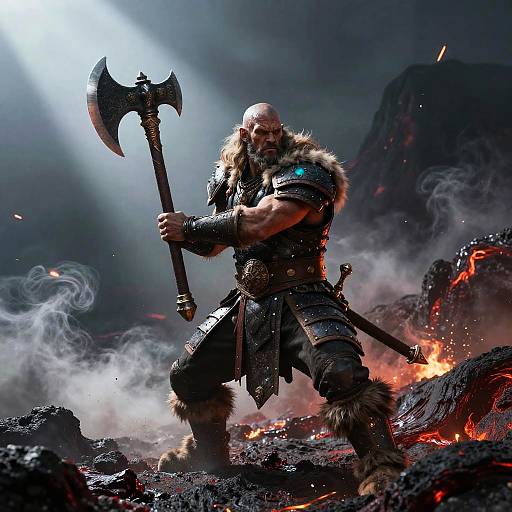 Epic Orc War Chieftain in Volcanic Battle