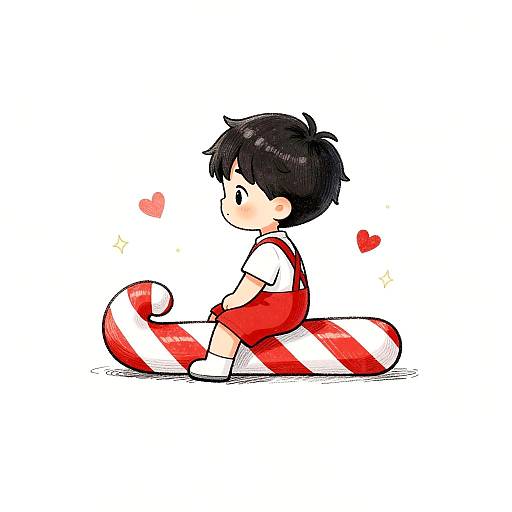 Whimsical Boy on Candy Cane