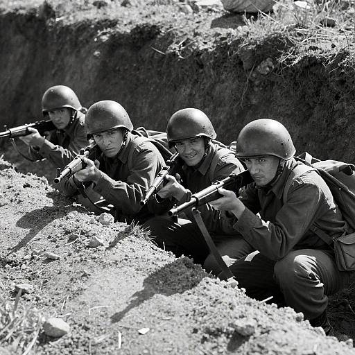Black-and-White Soldiers in a Trench