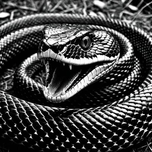 Black and White Close-Up of Alarmed Snake
