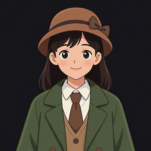 Charming Anime Woman in Stylish Coat