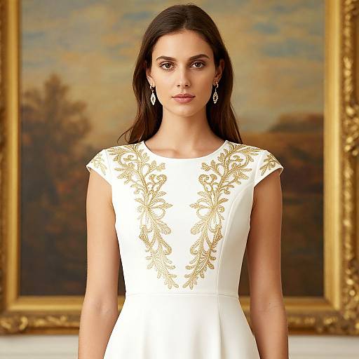 Elegant Female Model in Embroidered Dress