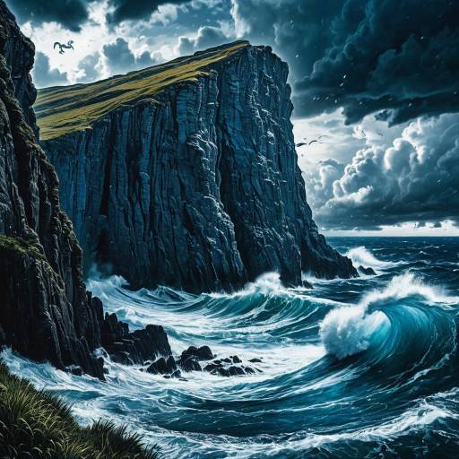 Stormy Sea Cliffs with Dark Clouds