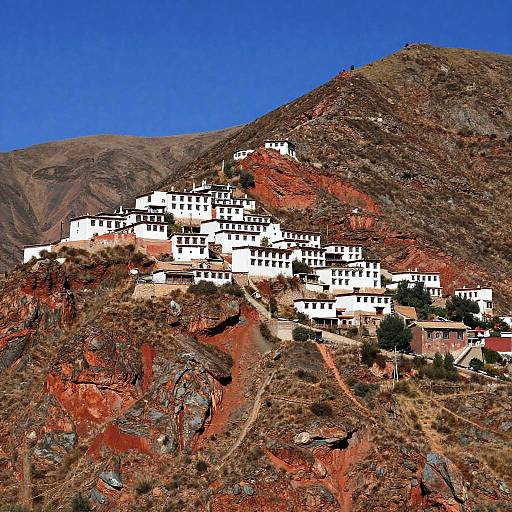 White-Washed Buildings on Rugged Mountain Slope