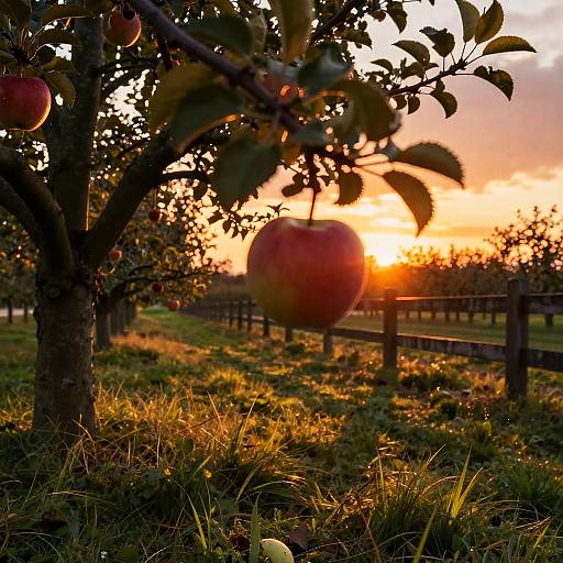 Apple Falling at Sunset Orchard