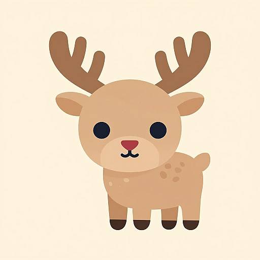 Cartoon-style digital drawing of a cute, beige deer with large brown antlers, black eyes, pink nose, and simple design.
