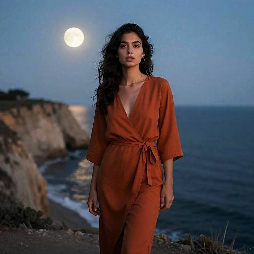 Bohemian Woman on Moonlit Cliffside
