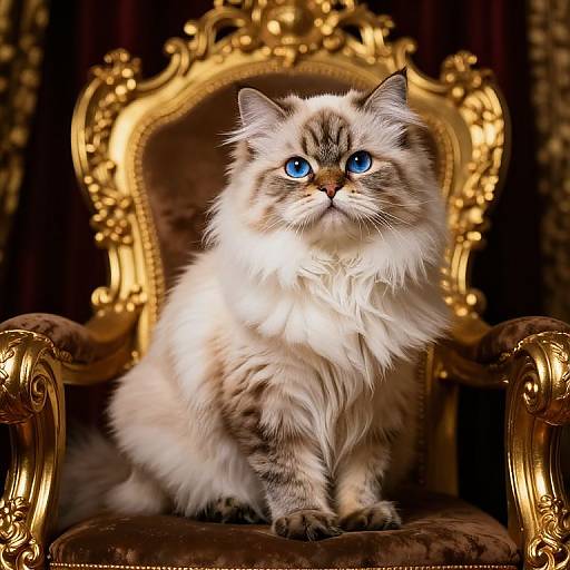 Regal Persian Cat on Golden Throne