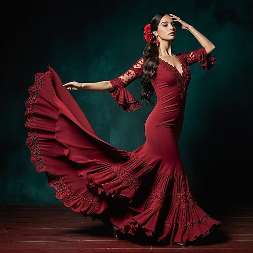Elegant Spanish Woman in Flamenco Dress