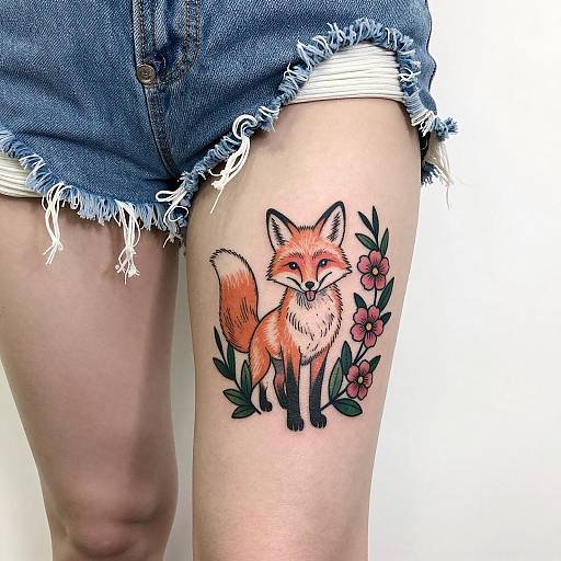 Tattoo of a Fox with Flowers