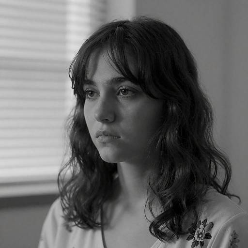 Serious Young Woman in Black and White