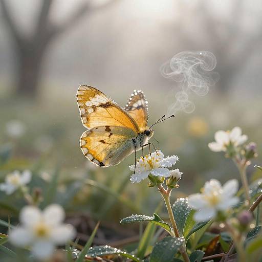 Golden Butterfly in Spring Garden