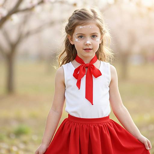 Young Girl in Festive Red and White