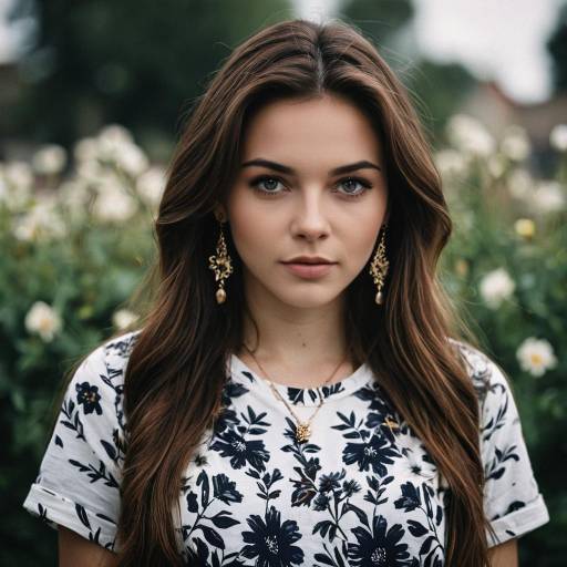 Young Woman with Floral Shirt and Gold Jewelry