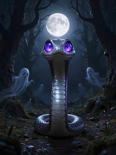 Spooky Stylized Snake in Eerie Forest