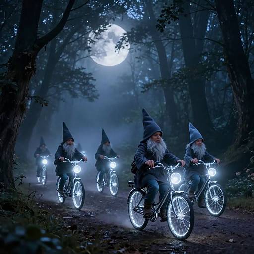Twilight Gnomes Riding Moonlight Bicycles
