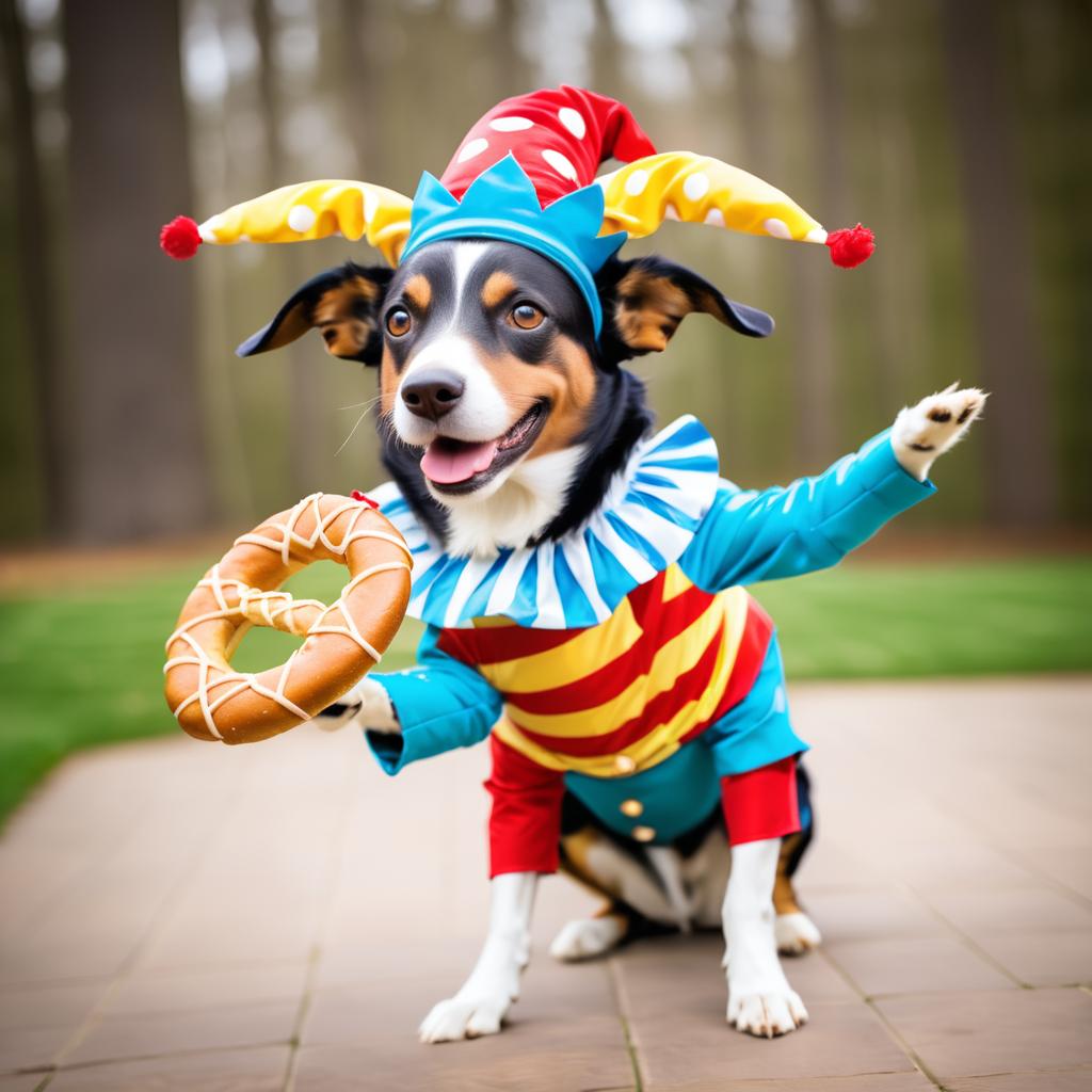 Whimsical Jester Dog Performing Tricks