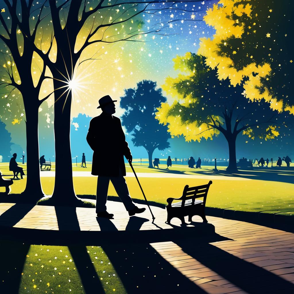 Elderly Man Silhouette in Starry Park