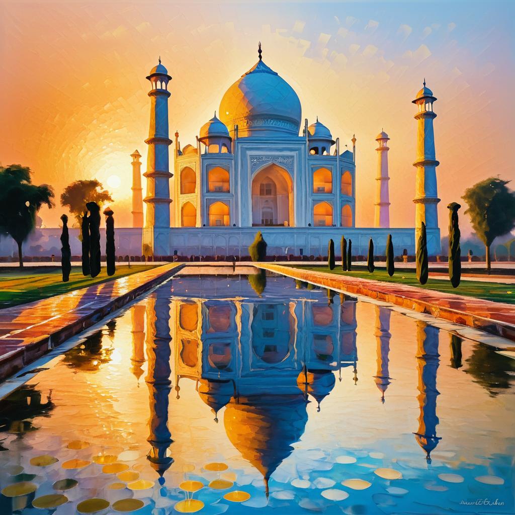 Impressionistic Oil Painting of Taj Mahal