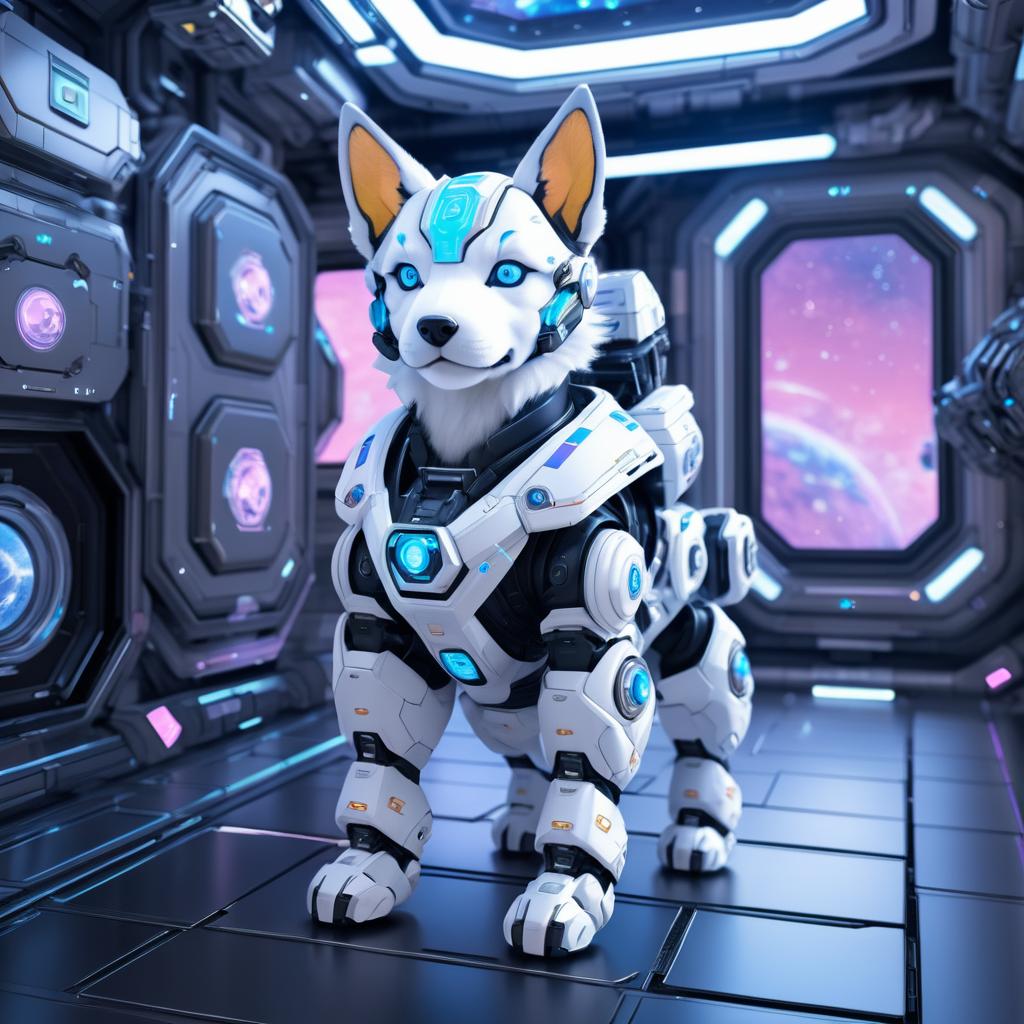 Hyper-Realistic Mecha Robot Puppy in Space