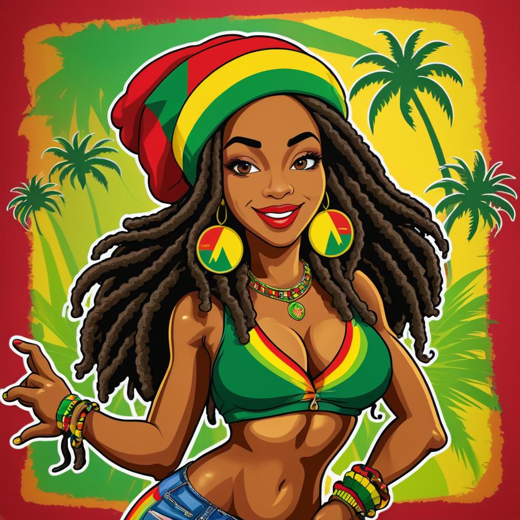 Bold Rastafarian Cartoon Pin-Up Art