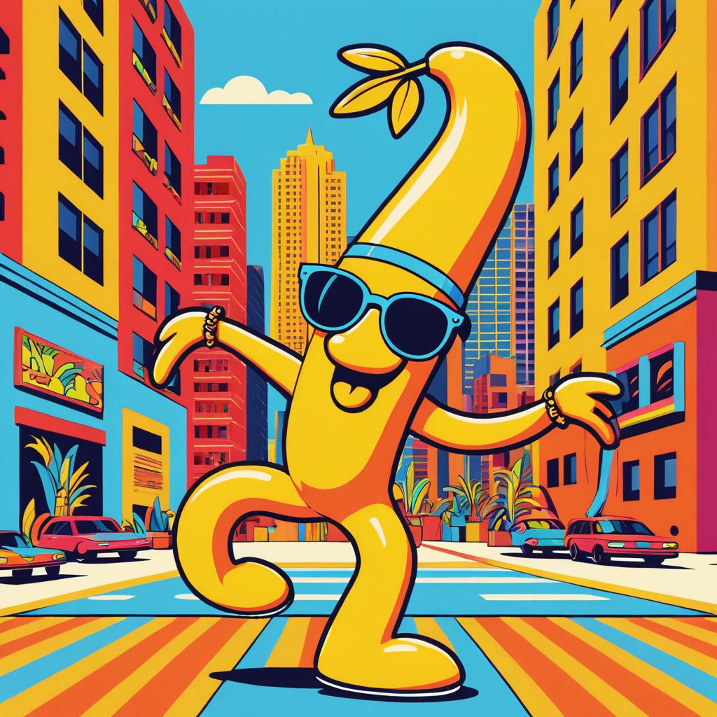 Playful Dancing Banana in Urban Landscape