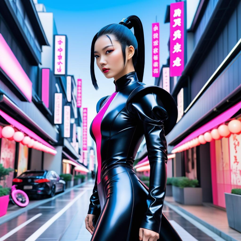 Futuristic Japanese Superhero in Vibrant Kyoto