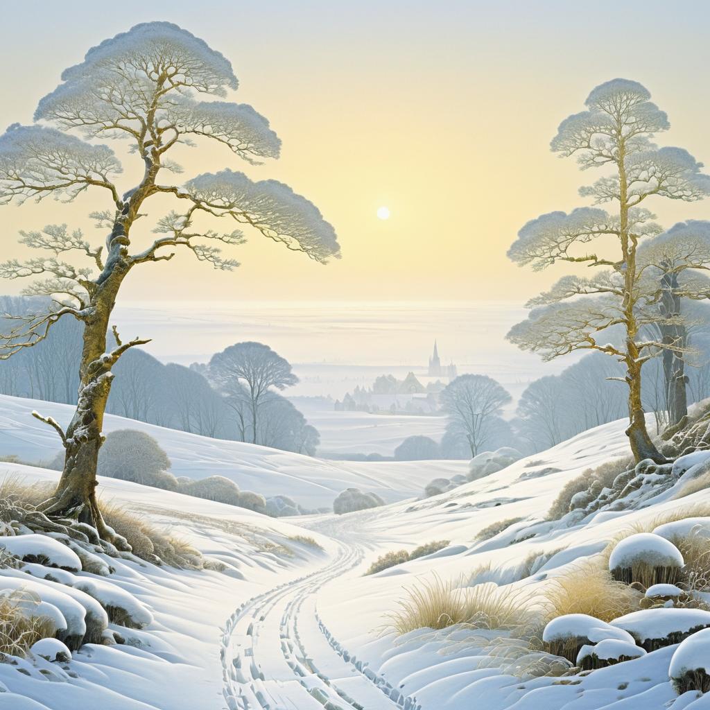 Enchanting Snowy Landscape Illustration