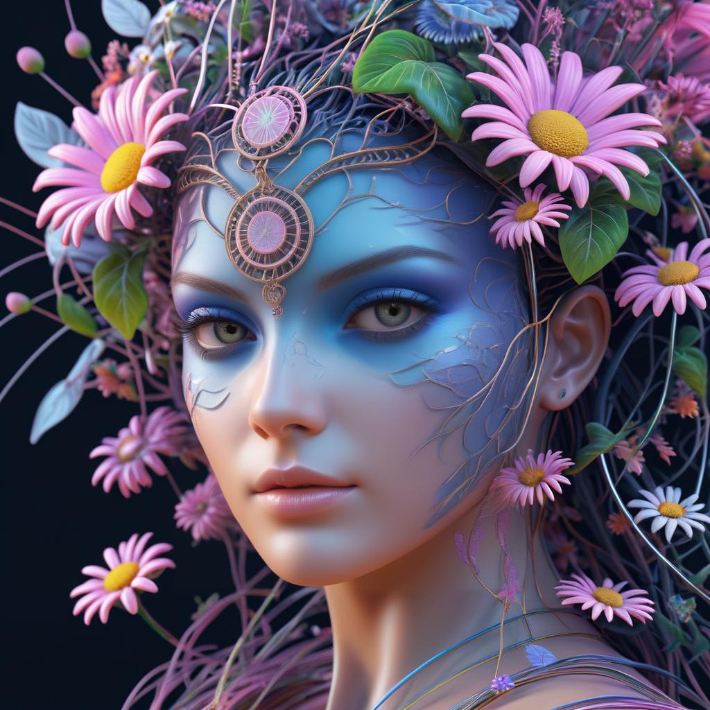 Intricate Medusa-Inspired Floral Portrait