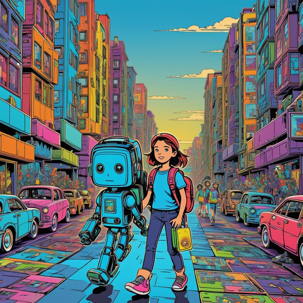 Teenage Android in Vibrant Cityscape