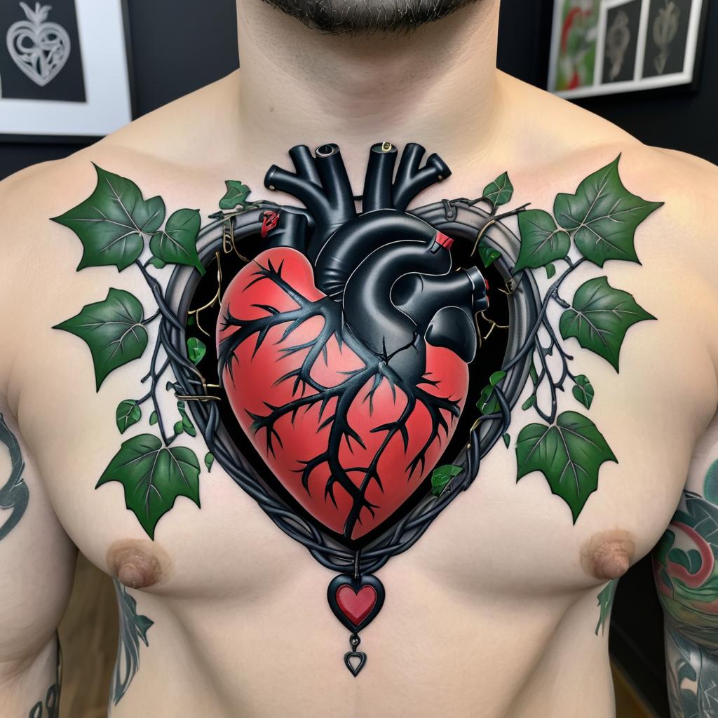 Anatomical Heart Tattoo with Ivy Design