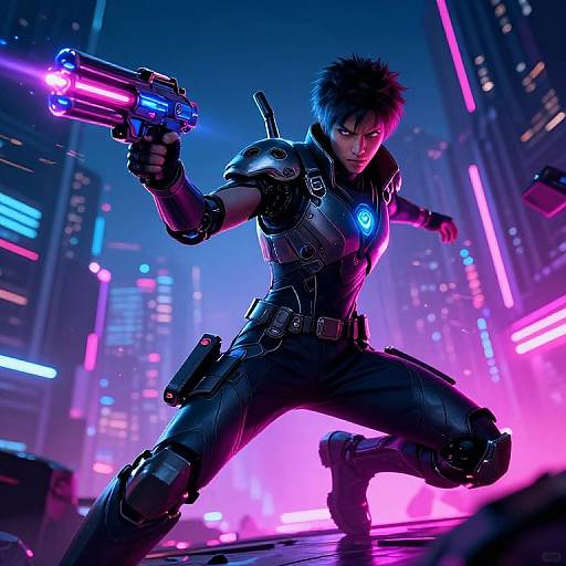 Futuristic Warrior in Neon City
