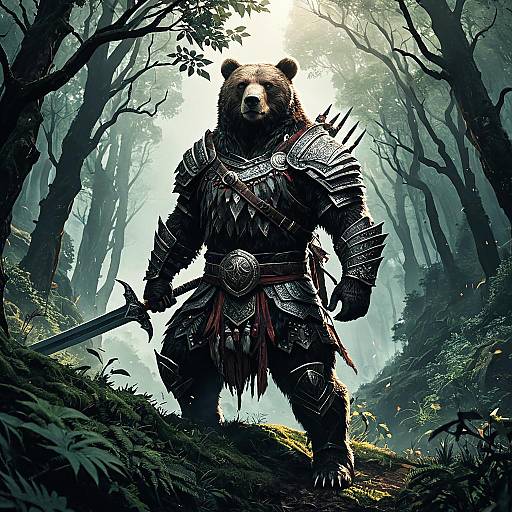 Tribal Bear Warrior on Forest Hill