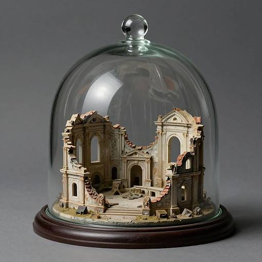 Miniature Ruins Under Glass Dome