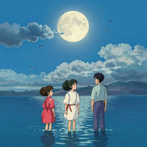 Serene Anime Moonlit Ocean Scene