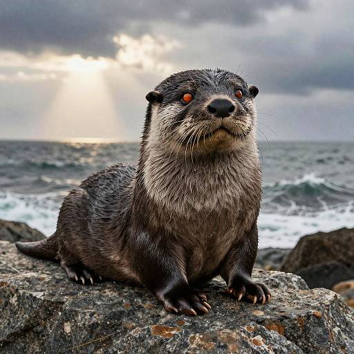 Charcoal Otter on Twilight Granite Ledge