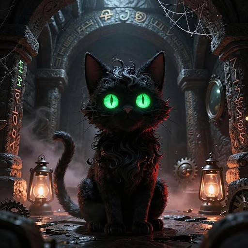 Enchanted Black Cat in Mystic Crypt