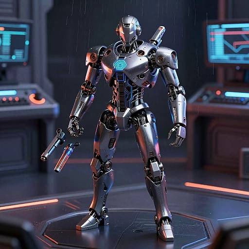 Futuristic Robotic Hacker in Neon Sci-Fi