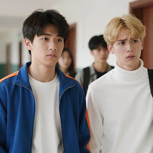 Two Young Men in School Hallway