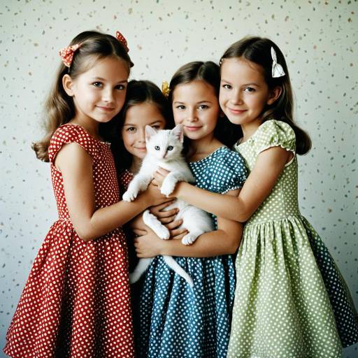 Three Sisters Embracing with a Kitten