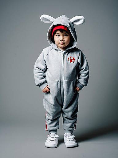 Toddler in Grey Animal Hoodie Onesie