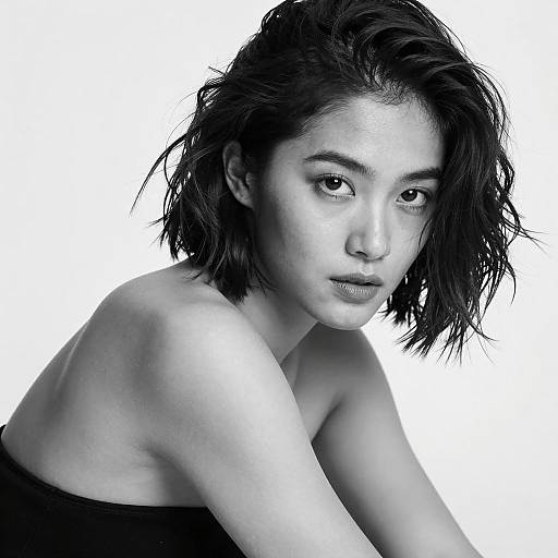 Intense Gaze of a Bare-Shouldered Woman