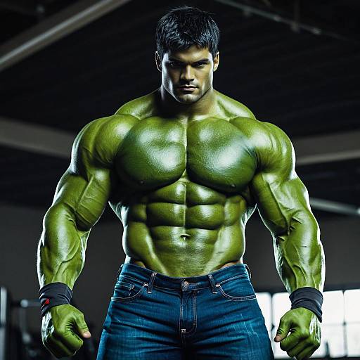 Muscular Boy in Hulk Costume Gloves
